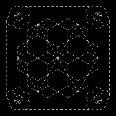 刺し子 花ふきん 椿と飛び麻の葉