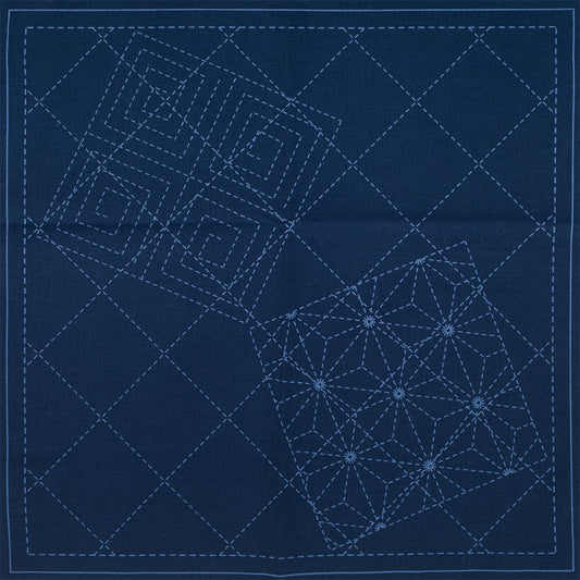 麻の葉と雷紋/手まり柄(紺)