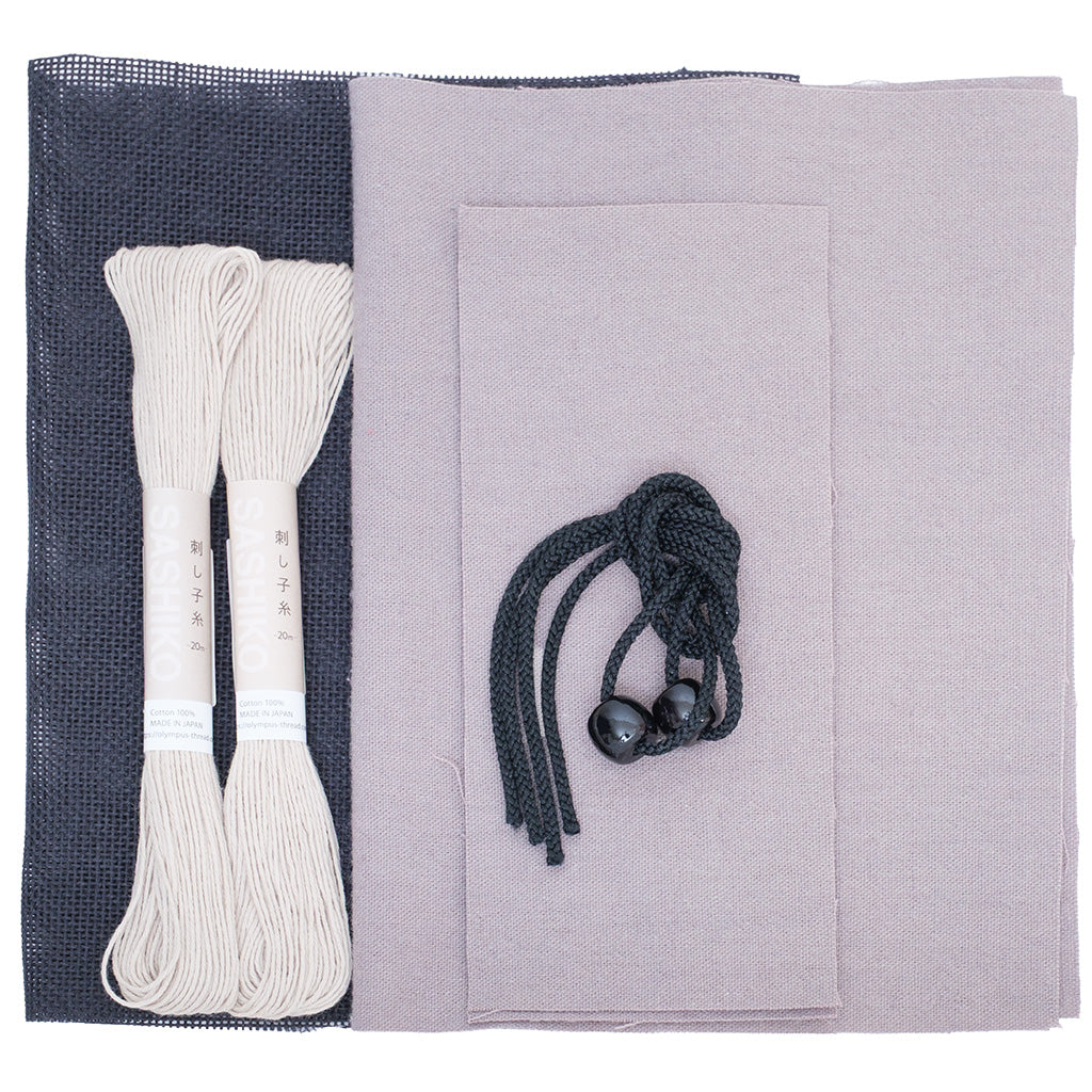 こぎん刺し 総刺しのきんちゃく -紺- キット内容