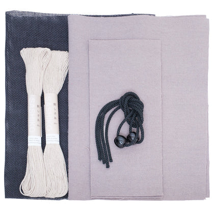 こぎん刺し 総刺しのきんちゃく -紺- キット内容