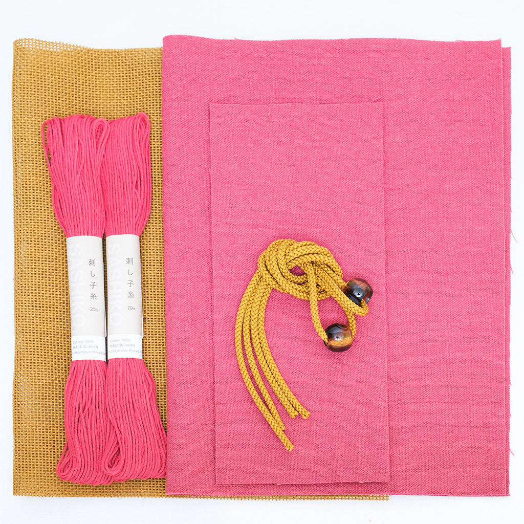 こぎん刺し 総刺しのきんちゃく -金茶- キット内容